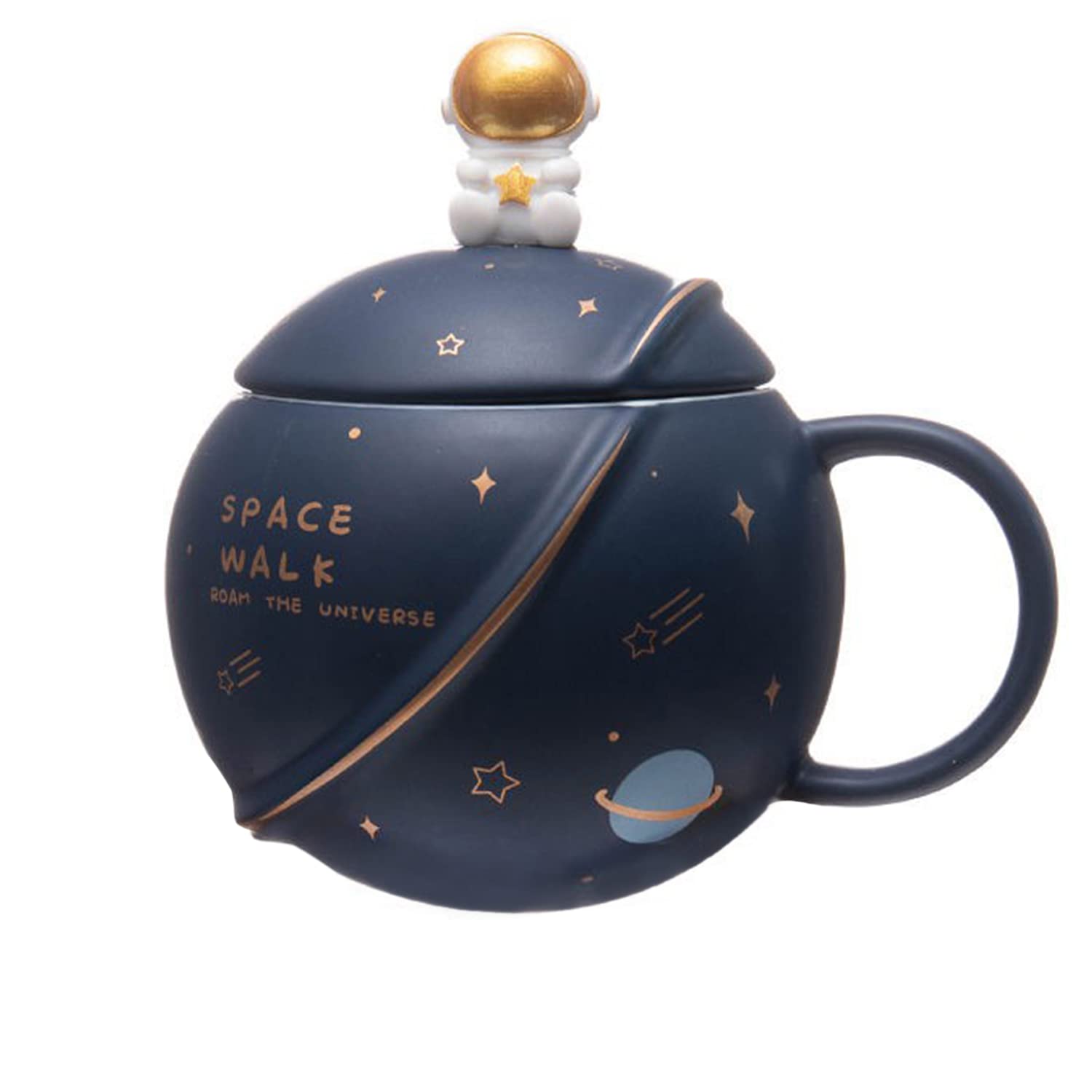 NYRWANA Coffee Mug, Gift for Man, Mugs for Present, Birthday Present for Brother, Astronaut Planet Coffee Mug with 3D Creative Space, Lid & Spoon (400ml-Dark Blue) - Image 7