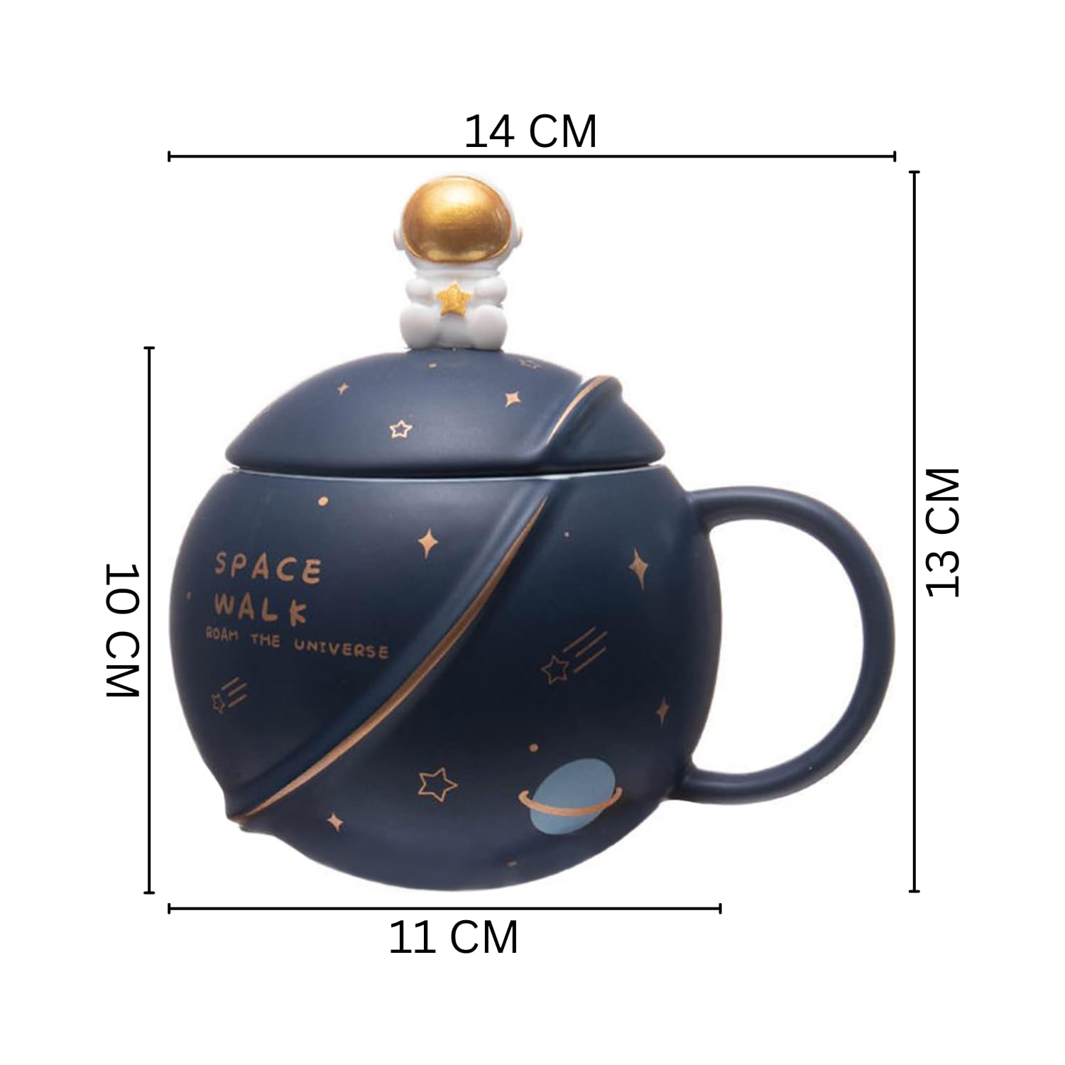 NYRWANA Coffee Mug, Gift for Man, Mugs for Present, Birthday Present for Brother, Astronaut Planet Coffee Mug with 3D Creative Space, Lid & Spoon (400ml-Dark Blue) - Image 4