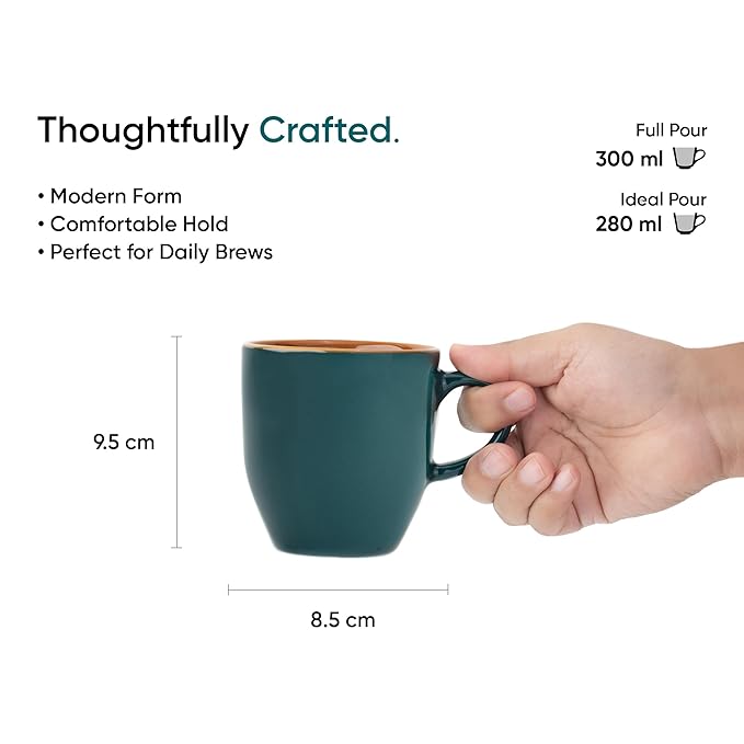 Shay Ceramic Coffee Mug, 1 Pc, 300ml, Teal Green | Tea Mug | Glossy Finish | Porcelain Coffee Cup | Ceramic Cup | Microwave Safe (Teal Green Milk Mug, 1 Pc) - Image 4