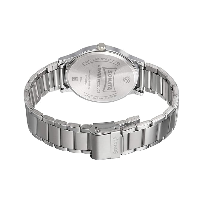 Sonata Smart Plaid Quartz Analog Blue Dial Silver Stainless Steel Strap Watch for Men - NT77105SM01W - Image 3