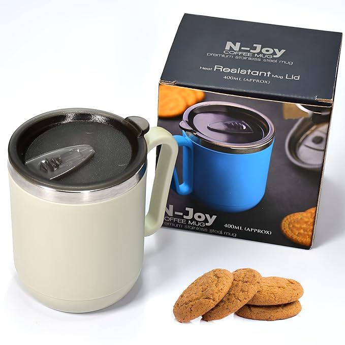 GANESH N-Joy Unbreakable Mugs with Cap Stainless Steel Plastic Covered Travel Mug with lid for Tea, Coffee, Milk (400ml) - Image 2