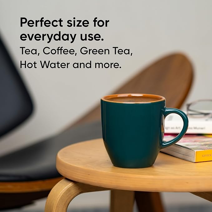 Shay Ceramic Coffee Mug, 1 Pc, 300ml, Teal Green | Tea Mug | Glossy Finish | Porcelain Coffee Cup | Ceramic Cup | Microwave Safe (Teal Green Milk Mug, 1 Pc) - Image 6